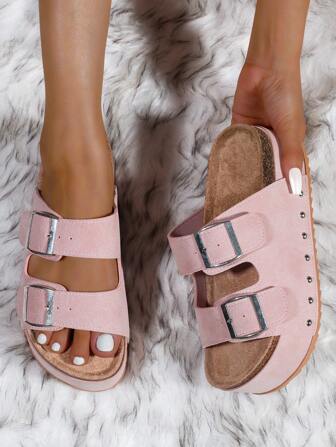 女士夏季休闲凉鞋，波西米亚高跟沙滩拖鞋，带扣坡跟拖鞋，适合婚礼、派对、户外、家居