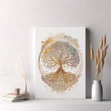 1 件生命之树帆布墙画 - 精神瑜伽和积极思考装饰，带金色点缀的水彩水粉画，带框励志海报，适用于家庭办公室、冥想室、瑜伽工作室、瑜伽工作室艺术精神墙画纹理帆布，禅宗家居装饰 - 彩色 - 查看 5