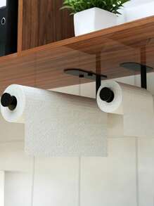 1pc Self-Adhesive Wall-Mounted Black Paper Towel Holder, Easy To Install, Suitable For Kitchen, Bathroom, Cabinet, Sink, Balcony, And Can Also Be Used To Store Cling Film/Paper Towels, An Essential Multipurpose Paper Towel Storage Item!