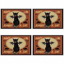 Set de 4/6/12 manteles individuales - Diseño de calabaza de horror, bruja y murciélago - Manteles individuales impresos creativos, resistentes al calor, decoración de mesa de cocina y comedor para Halloween, decoración de habitación, ajuste de mesa para fiestas festivas, aumenta el ambiente festivo