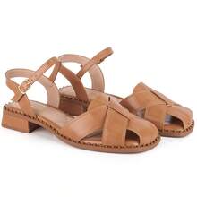 Vitrine shoes Flat Sandals Low Heel Closed Casual Showcase Shoes Baroque Vintage Elegant PU Leather Buckle - 棕色 - 查看 3