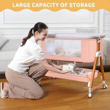 3-In-1 Crib Side Bassinet, Bedside Crib, Baby Bassinet With Storage Basket And Mosquito Net, Easy To Fold Bedside Adjustable Height Portable Crib For Infant/Baby/Newborn, Good Thing For Child Growth, Baby Need,Baby Stuff, Essential For New Mothers,Newborn Gift - Hồng - Xem 5