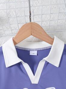 Girls' Spring/Autumn Long Sleeve Collared Blouse & Pleated Mini Skirt Set, Customized Splice Ribbed Two Pieces Outfit, Youthful & Energetic