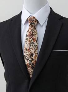 1 pieza Corbata de seda sintética con estampado floral vintage para hombre, accesorio elegante de vestir casual para uso diario