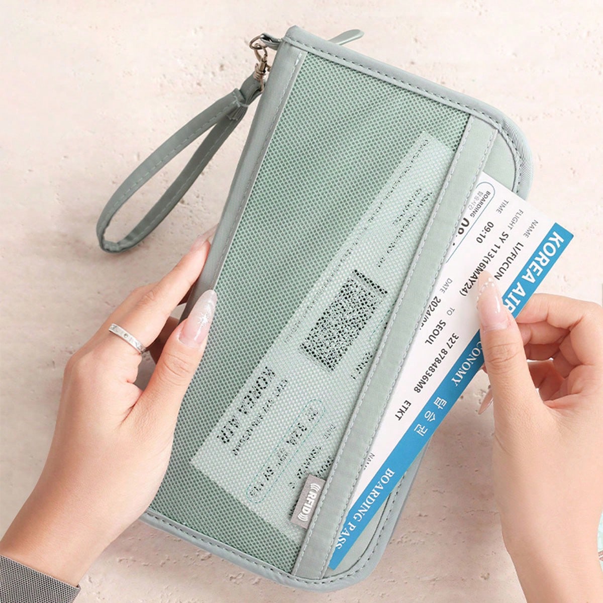 Multi-Functional RFID Blocking Travel Document Pouch With Zipper Closure, Storage Passport Bag, Anti-Theft Brush, Ideal For Bank Card, Passports, Tickets, Change And Cards, Travel Essentials, Secure Closure Holiday Vacation Passport Cover Passport Holder For Women For Family