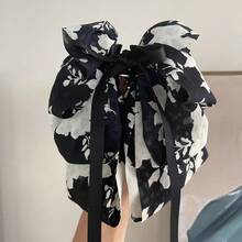 1 Hot Selling Exquisite Antique Style Flower Printed Ribbon Bow Plastic Hair Clip, Simple And Fashionable Large Hair Clip, Anti Slip Ponytail Buckle Hair Accessory, Birthday Banquet, Vacation Beach - A Fashionable Thing For Girls In Extra Rooms - màu đen - Xem 2