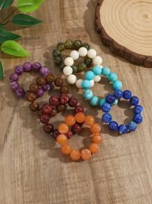 1pc Boho Round Geometric Plastic Cloud Beaded Elastic Bracelet For Women, Holiday & Daily Use Gift