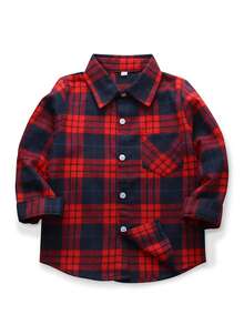 青少年男孩秋冬格子长袖衬衫/学院风/圣诞红衬衫