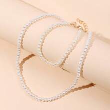 4pcs/Set Korean Ins Style Faux Pearl Earrings, Bracelet, Necklace Jewelry Set, Vintage Minimalist Clavicle Chain For Women