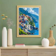 1 pieza Kit de pintura de diamante 5D con temática de ciudad y paisaje marino, diamantes redondos completos, manualidades hechas a mano, decoración de pared del hogar, regalo