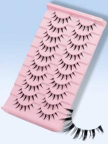 10 Pairs Of Natural Transparent Stems, Fake Eyelashes, Thick And Curled Comic Style Suitable For Beginners, Reusable, Suitable For Role-Playing And Stage Performances, Christmas Parties - Black - View 2