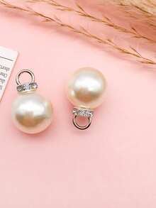 50 件 ABS 珍珠装饰吊坠，适用于礼品袋，人造珍珠 DIY 项链配件 - 米白+銀頭 - 查看 5