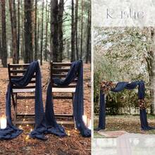 1pc Navy Blue Macrame Table Runner, Cheese Cloth Bohemian Table Scarf, Romantic Sheer Fabric Table Cloth, Suitable For Wedding Party Bridal Shower Gift - Navy Blue - View 7