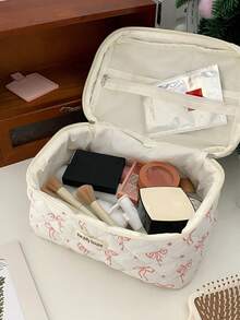 1pc/2pcs/3pcs Pink Bow Women's Cosmetic Bag, Cosmetic Storage Bag Set Suitable For Women, Toiletries Storage Bag, Skin Care Product Storage Bag Travel Portable Cosmetic Bag, Portable Multi-Functional Travel Cosmetics Storage Bag, Compartment Beauty Storage Bag, Travel Toiletries Bag, For Eyeshadow Disc, Foundation, Eye Cream, Mask, Loose Powder And Toiletries, Suitable For Party Vacation, Wedding Makeup Use