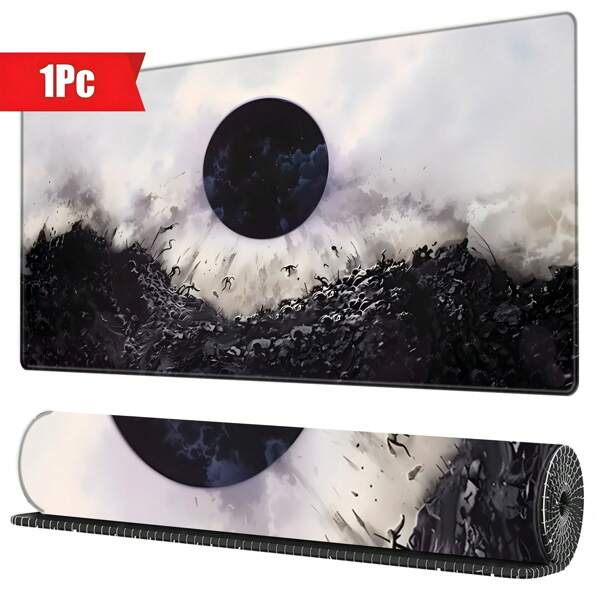 BHJLAXR 1pc MTG-Themed Large Mouse Pad With Smooth Rubber, Black Moon Design, Stitched Edges | Ideal For Office & Home Gaming Setup, Rectangular Shape, Gaming Desk Accessory
