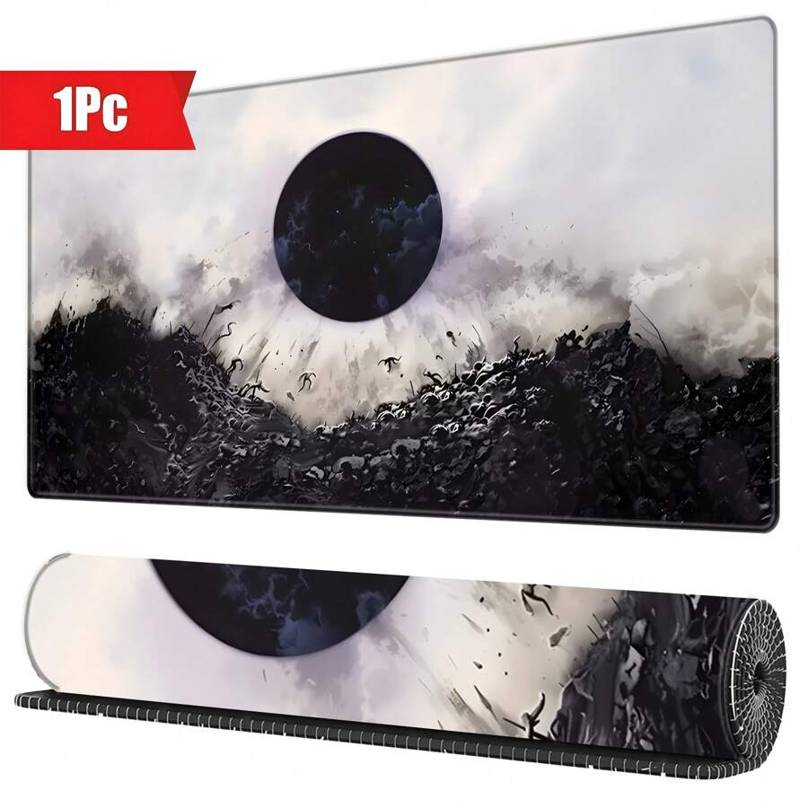 BHJLAXR 1pc MTG-Themed Large Mouse Pad With Smooth Rubber, Black Moon Design, Stitched Edges | Ideal For Office & Home Gaming Setup, Rectangular Shape, Gaming Desk Accessory
