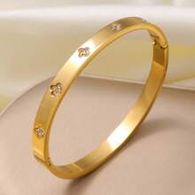 2pcs Stainless Steel Oxidized Zirconia Flower Jewelry Bracelet Set, 18K Gold Plated Stainless Steel Lucky 4-Leaf Clover Bracelet, Micro-Inlaid Zirconia, Suitable For Women Party, Daily Wear, European & American Style, Personalized, Generous, Wedding Jewelry Set, Gift For Girls, Women, Relatives, Friends, Elegant Wedding, Birthday, Valentine's Day, Mother, Mother's Day
