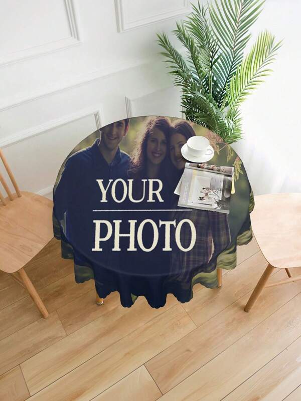 1pc Custom Round Tablecloth - Designed With Your Personalized Logo, Photos And Text, Washable, Stain-Resistant Polyester Tablecloth, Suitable For Christmas, Halloween, Valentine's Day, New Year, Easter, Thanksgiving, Father's Day, Mother's Day Decor And Gifts. Add A Special Touch To Your Holidays, A Perfect Gift For Your Girlfriend, Boyfriend, Wife Or Husband.