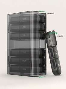 1pc - Weekly Pill Box With 21 Compartments For Morning, Middle, And Evening, 7 Days A Week. Large Capacity Pill Box For Travel Storage. The Pill Box Can Be Placed In A Pocket Or Pants Pocket And Is Used For Vitamins, Supplements, And Medicines. The Portable Plastic Partition Is Easy To Carry