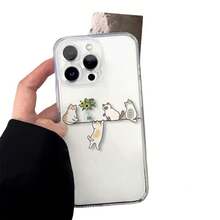 Funda de teléfono a prueba de golpes, funda de teléfono simple y linda con fondo transparente, adorable ilustración de gato y girasol - compatible con iPhone 16, 15, 14, 13, 12, 11 Pro Max, XS, XR, funda de teléfono suave, ligera y ajustada a prueba de golpes - 1 pieza - Ver 6