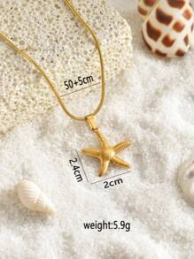 1 Peça Colar Elegante e Luxuoso com Pingentes em Forma de Tartaruga do Mar, Estrela-do-Mar e Concha, Banhado a Ouro 18K, Aço Inoxidável, À Prova D'água, Elegante e Versátil, Adequado para Mulheres