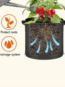 5 加仑可重复使用种植袋，加厚无纺布种植袋带手柄 - 透气无纺布，轻便便携式蔬菜、花卉、番茄、土豆、水果种植箱 - 室内/室外园艺，节省空间的设计，黑色，种植袋，水果种植，经典种植箱外观，耐用种植箱，透气面料