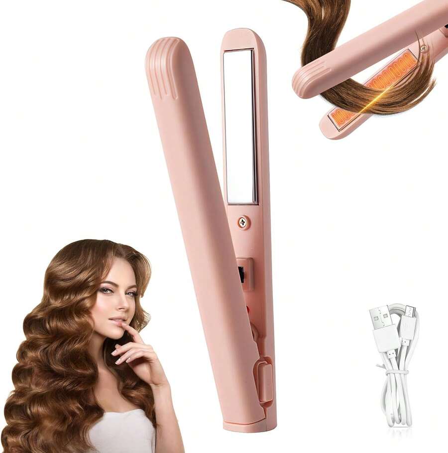 Mini Dual Purpose Curling Iron,Upgrade Small Hair Straightener,Portable 2 In 1 Straightener And Curler,Curling Wand And Flat Iron Travel For All Hair Types (Pink, 1pc)