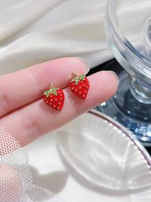 1對時尚小巧可愛的草莓造型耳針,紅色 - 紅色 - 查看 5