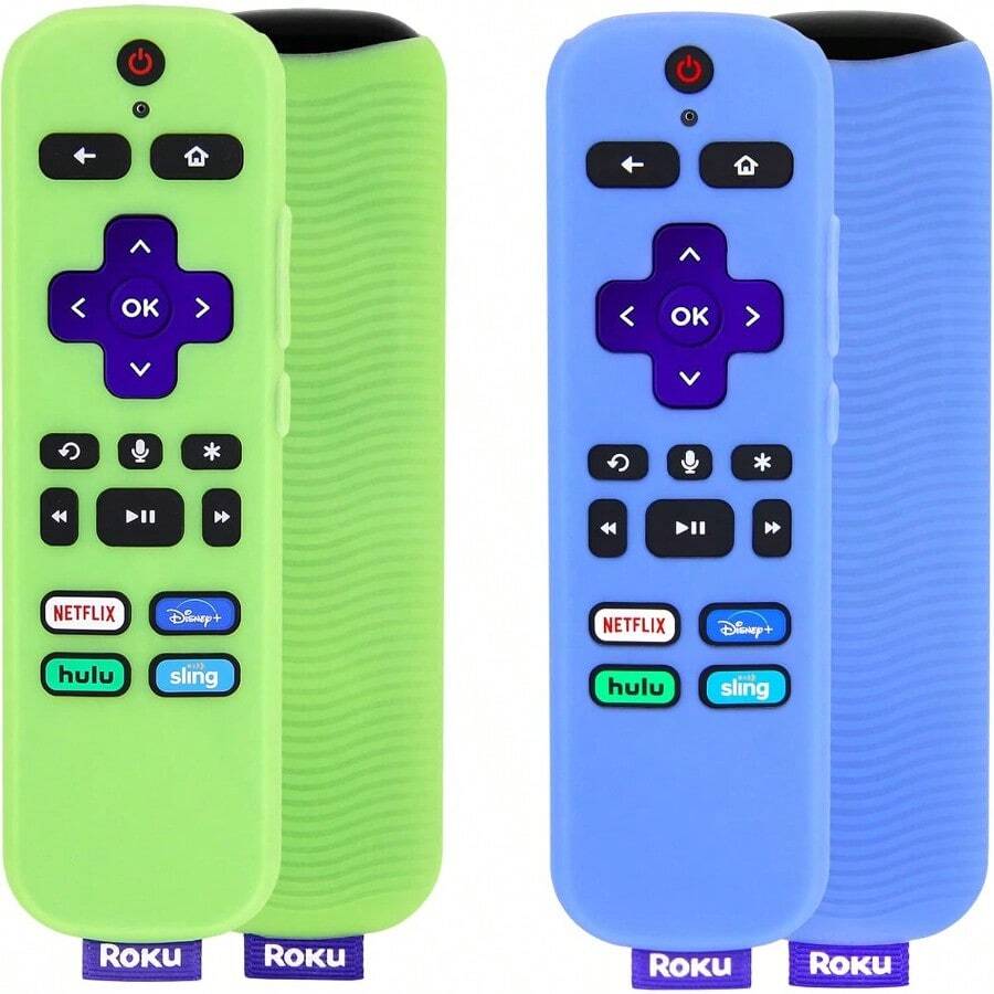 [2 Pack] Remote Cover Glow In The Dark Compatible With Roku Voice Remote Pinowu Anti Slip Silicone Cover Compatible With Roku Players And Roku TVS Voice Remote (Green And Blue) - GreenGlowandBlueGlow - View 1
