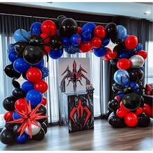 Spider Balloon Arch Garland Kit - 130Pcs Spider Theme Birthday Decorations Royal Blue Black Red Silver Spider Arch Kit For Man BabyShower Super Spider Hero Theme Party Decorations - 彩色 - 查看 4