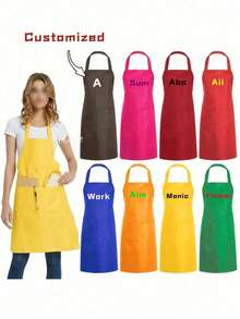 Customized Black Kitchen Cooking Apron, Modern Polyester Oil-Proof Apron, Black Kitchen Apron, Polyester Apron For Garden, Kitchen And Housework Perfe - Multicolor - View 1