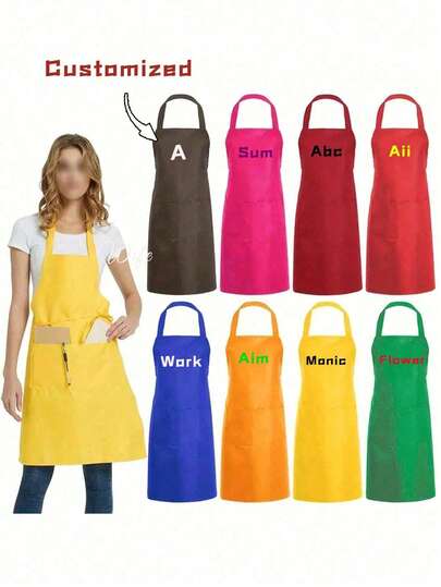 Customized Black Kitchen Cooking Apron, Modern Polyester Oil-Proof Apron, Black Kitchen Apron, Polyester Apron For Garden, Kitchen And Housework Perfe
