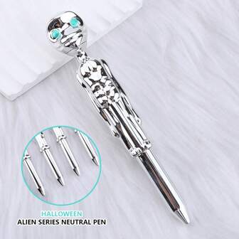 1pc/6pcs "Cute Skull Alien Series" New Creative Neutral Pen | Fun Writing Tool For Students, Must-Have For Back-To-School Season & Halloween | Adorable Cartoon Design, High-Value Stationery For School Supplies & Journaling