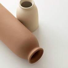 Juego de 3 jarrones decorativos de cerámica de 10.4 pulgadas, estilo bohemio moderno escandinavo, decoración del hogar de estilo campestre moderno blanco (mezcla de café) - Mezcla de café - Ver 10