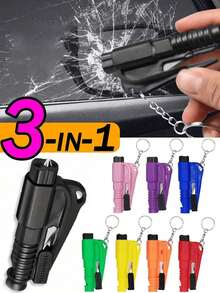 3-In-1 Emergency Seatbelt Cutter With Keychain, Hammer, Mini Fire Hammer, Car Emergency Escape Tool, Window Breaker, Portable Rescue Tool Keychain, Emergency Hammer, Car Emergency Escape Device Window Breaker, Lifesaving Multifunctional Emergency Window Breaker - Easily Break Windows And Cut Seatbelts In Emergency Situations - Multicolor - View 2