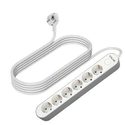 CILIA 1/2 st 6-i-1 europeiskt standarduttag, med 6 AC-uttag, stöder laddning av flera enheter, överbelastningsskydd, överspänningsskydd, väggmonterad, 1,5 m/5 fot förlängningskabel, lämplig för hem, kontor, resor