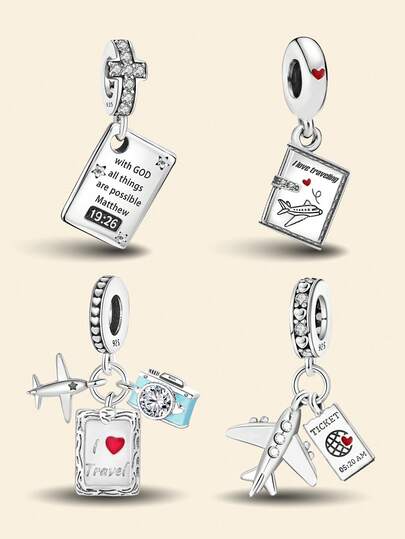 1 pieza Encantador de avión de viajero de todo el mundo de plata de ley 925 a la moda, apto para brazaletes, pulseras, manualidades de joyería y combinación de atuendo diario de mujeres y decoración de joyería para niñas