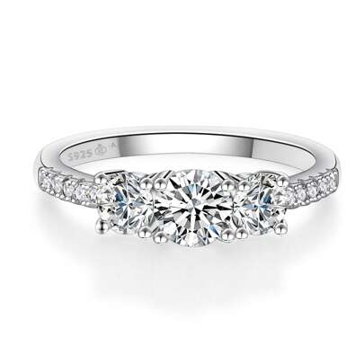 1 pièce Bague de mariage en diamant Moissanite à 3 pierres, bague de promesse en diamant de 0,3 + 0,5 + 0,3 carats, bague de fiançailles en argent sterling 925 pour femmes, cadeau d'anniversaire