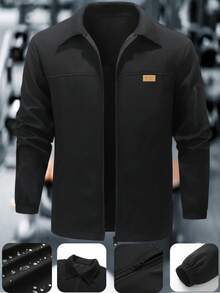 男士户外休闲多口袋轻薄加大码夹克男士翻领商务休闲厚夹克，适合送给男朋友、丈夫、父亲，适合徒步旅行、旅行、郊游、聚会 - 黑色 - 查看 3