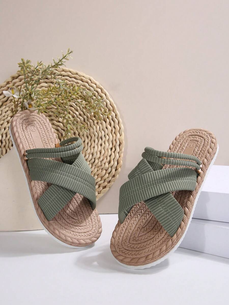 全新时尚加大码波西米亚风百搭户外室内平底沙滩凉鞋拖鞋，Y2K 街头服饰 - 藍色 - 查看 1