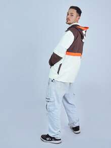ANORAK URBAN CHAMELEON WINDCUT JACKET HOOD Autumn Spring Oversized Knot Zipper Men's - 棕色與灰白色 - 查看 4