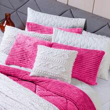 Denver QUEEN Double-Sided Ribbed Blanket Kit 3 Pieces - Comforter Set Blanket In Warm, Soft, Ribbed Microfiber Blanket Winter Decoration Striped Blanket - Rosa Fucsia - Ver 6