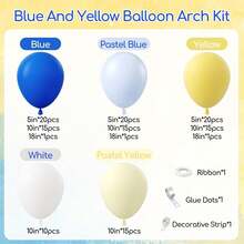 136pcs Lemon Balloon Garland Arch Set, Including Yellow, Blue And White Latex Balloons, Very Suitable For Birthday Party Decorations, Baby Showers, Bridal Parties, First Birthday Parties And Other Party Decorations. - Multicolor - View 3