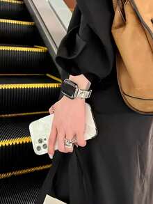 1pc Asymmetrical Metal Watchband Compatible With Watch Band Watch 42mm 38mm 40mm 41mm 44mm 45mm 46mm 49mm Fashion Smart Watch Replacement Watch Strap For Series Ultra2 Ultra SE2 SE 10 9 8 7 6 5 4 3 2 1 For Men Women - Silver - View 4