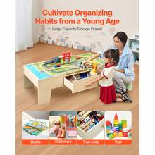 Train Table, 62 Multicolor Pieces Wooden Kids Activity Table With Large Storage Drawer, 3-In-1 Wooden Train Set For Playing, Drawing, Reading, Eating, Creative Toy Set For Kids Ages 3+ - 62 Multicolor Pieces - View 5