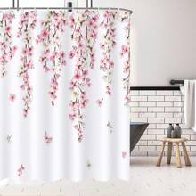 1pc Pink Cherry Blossom Shower Curtain Japanese Sakura Floral Spring Decorative Bath Curtain