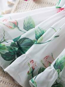 Toddler Girl Flower Print Ruffled Trim Baby Dress Suspender Sundress Princess Girls Summer Casual Clothes