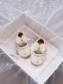 1 Pair Toddler Girls Shoes, New PU Printed Bow Cute Infant Princess Shoes, Lightweight Soft Sole Suitable For Crawling, Spring/Summer/Autumn - Beige - View 5