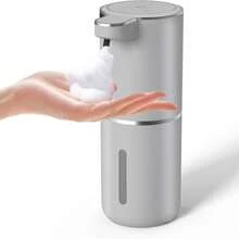 自动泡沫皂液器，感应式，四档泡沫可调，壁挂式，USB充电，380毫升，非接触式洗手液和洗洁精分配器，适用于浴室、厨房、酒店 - 銀色 - 查看 1
