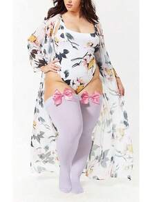Women Plus Size Bow Thigh Highs Stockings Opaque Over The Knee Socks For Valentine's Day Dress Daily Favors - trắng - Xem 5